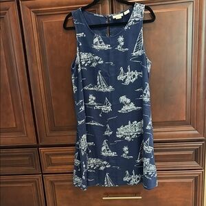 Sleeveless Navy Nautical Print Shift Dress